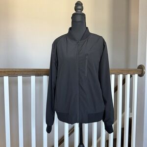Banana Republic Womens Medium Black Stretch Flyweight Full Zip Bomber Jacket
